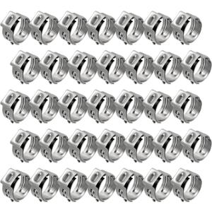 35 Packs Stainless Steel Single Ear Hose Clamps, Adjustable 5.8-7mm Heavy Duty Cinch Rings Crimp Pinch Fittings Tools, Ear Stepless Hose Clamp for Home Appliance Line, Plumbing