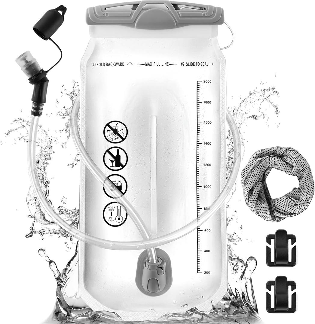 CHERAINTI Hydration Bladder - 2L Water Bladder for Backpack, Large Opening Leak Proof 2 Liter Water Reservoir Storage Bag, Hydration Pack Replacement for Outdoor Hiking Camping Cycling Running (Clear)