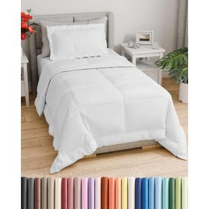 Twin Comforter Set - 2 Piece Bed Set for All Seasons - 1 Soft Quilted Comforter with Corner Tabs & 1 Pillow Sham - Comfy, Cozy & Breathable - Premium Down Duvet Insert - Oeko-TEX - Twin Size, White