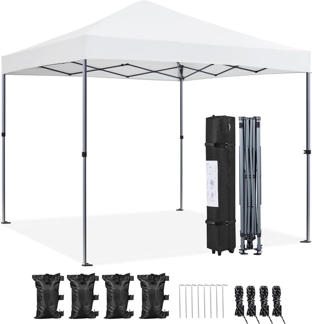 Yaheetech 8x8 Pop Up Canopy Easy Set-up Tent, Portable Outdoor Canopy Instant Tent, Commercial Gazebo with Wheeled Carry Bag & 4 Sandbags for Home, Party & Outdoor Activities, White