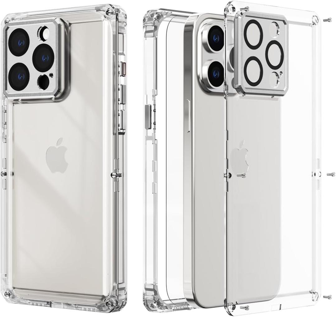 HUALIMEI Crystal Clear Hard PC Case for iPhone 15 Pro Max 6.7, Military Full Body Protection Promax Case with Screen and Camera Lens Protector, Heavy Duty Shockproof Protective Cover for Men Women