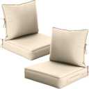 Outdoor Chair Cushions Set of 2,Patio Furniture Cushions with Removable Cover,Waterproof & Fade-Resistant Deep Seat and Backrest Cushion Replacement for Sofa,22x22x4 inch, Cream
