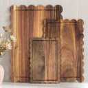 3 Pcs Acacia Wood Scalloped Cutting Board Set, Decorative Cutting Boards Bread Charcuterie Board for Cottagecore Kitchen Grandmillenial Decor Cheese Meat Fruit Bread Chopping Blocks (Classic Style)