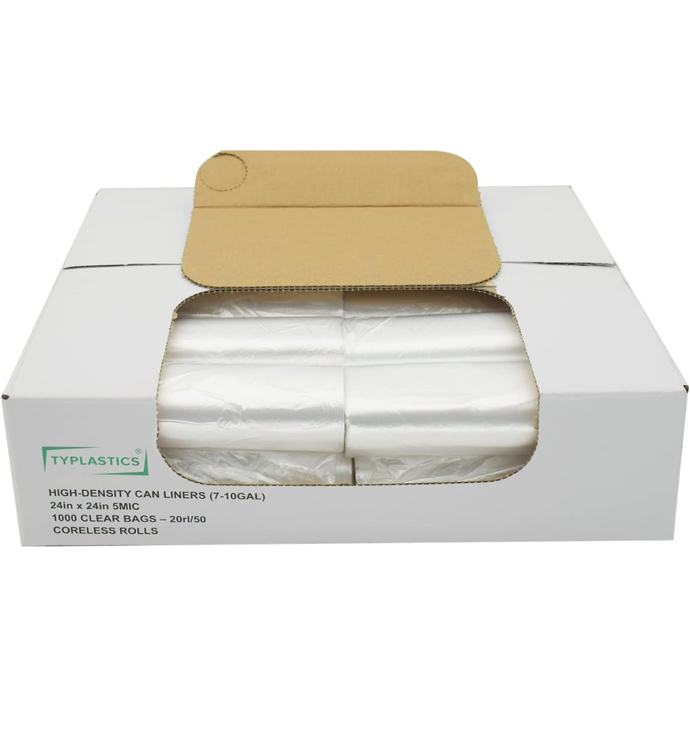TYPLASTICS Trash Can Liner - Wholesale 1000 Count Garbage Bags on Perforated Roll 7-10 Gallon Multipurpose for Office Bathrooms Business Home Commercial and Industrial Needs 24" x 24"