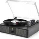 Vinyl Record Player Wireless Turntable with Built-in Speakers and USB Belt-Driven Vintage Phonograph Record Player 3 Speed for Entertainment and Home Decoration Black