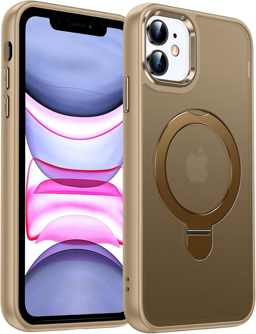 LeYi Phone Case for iPhone-11 Gold, for Magsafe with Stand [ Kickstand Ring Holder] Cover Funda para iPhone 11 Women Man Magnetic Mag Safe Rugged Military Grade Protective Slim ipone 11case, Gold