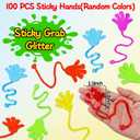 100PCS Glitter Sticky Hands Valentine Party Favors for Kids 4-8 8-12 Birthday Supplies Easter Egg Fillers Goodie Bag Stuffers Classroom Treasure Box Carnival Prizes Bulk Treat Trinkets Pinata Stuff