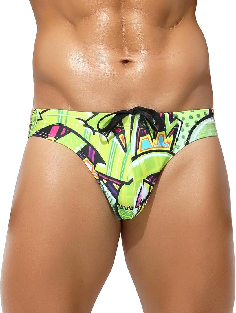 Casey Kevin Men's Triangle Swimming Brief Sexy Low Waist Swimwear Printed Bikini Surf Bathing Swimsuits, Small