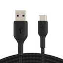 Belkin BoostCharge Braided USB-C to USB-A Cable (1M/3.3ft) for iPhone 16, iPhone 16 Pro, Samsung Galaxy S25, S24, Note20, Google Pixel 9 & 8, iPad Pro, Nintendo Switch 2, Carplay & More - Black