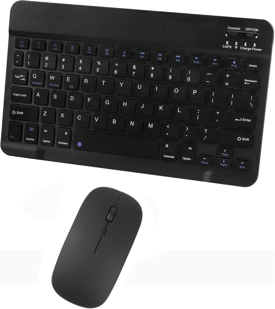 Bluetooth Wireless Keyboard and Mouse Combo,Ultra-Slim Ergonomic Small Rechargeable Bluetooth Keyboard Mouse Set for Apple iPad iPhone Samsung Tablet Phone Android PC Computer Mac Smartphone (Black)