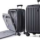 Carry On Luggage Airline Approved, Expandable Front Pocket with Spinner Wheels, PC Hardside Rolling Luggage with TSA Lock for Travel Women Men, Jet Black, 20 inch Carry on