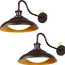 Dusk to Dawn Outdoor LED Barn Lights, 16 Inch Large Farmhouse Exterior Wall Light Fixtures with Adjustable Color Temperature, Modern Bronze Porch Lights Outside for House Garage Doorway (Orb+Gold, 16" - 2 Pack)