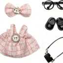 3 x 17cm Doll Clothes for Labubu, Clothing Outfits & Accessories Set, Dress Up Outfit for Labubu Doll with Purse Shoes Glasses (Pink Dress Set)