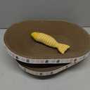 Cat Scratcher Bed with Toys, 2 Pack Oval Cat Scratcher Cardboard, Indoor Cat Scratch Bowl, Large Pad Cat Scratching Board with Catnip Fish Toy & Feather Wand for Furniture Protector
