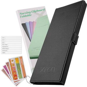 Nursing Clipboard Foldable, Premium Leather Texture, Tri-Fold Design, Nurse Clipboard, Easy to Carry,14x4.9 inch When Folded Weighs only 11.7 Ounces-Best Choice for Busy Nurses-Black