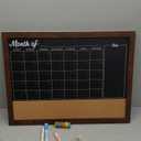 4 THOUGHT Chalkboard Calendar Corkboard Combo, 18" x 24" Bulletin Board Magnetic Calendar Chalkboard for Wall Combination Board Monthly Planner Rustic Brown Frame 4 Markers 8 Magnets 10 Pushpins