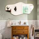 Irregular Wall Mirror, 47.2"x21.6" Gold Asymmetrical Frameless Mirror, Modern Organic Shaped Mirrors for Living Room Bedroom Hallway Entryway, Horizontal or Vertical Hanging