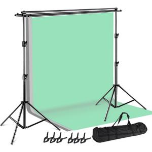 SLOW DOLPHIN Photo Video Studio Triple Crossbar 10 (W) x 8.5 (H) ft Adjustable Photography Backdrop Background Support Stands, with Mounting Bracket and 6 Pcs Spring Clamp, Carry Bag