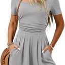 PRETTYGARDEN Summer Rompers For Women 2026 Short Sleeve Shirt Knit Shorts One Piece Jumpsuit Casual Beach Vacation Clothes, Size XL, Gray