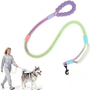 Hands Free Dog Leash Dual Handle, Wearable Leashes for Dogs, Padded Waist Belts and Rotating Metal Clip, for Medium and Large Dogs (18+ lbs) Walking Training Running, 4.5FT, Purple-Green