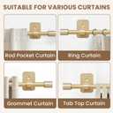 Curtain Rods No Drilling for Windows 28 to 36 Inch, 5/8" Adjustable Gold Curtain Rod, Renter-friendly with Adhesive Brackets for Drill-free Installation.
