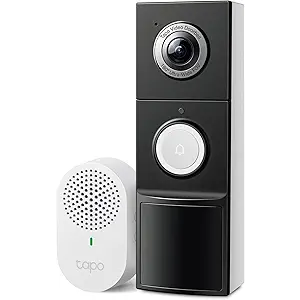 Tapo 2K+ Wired or Battery Powered Smart Video Doorbell with Chime  180° Field of View, Person/Vehicle/Package Detection, Ring Call, 2Way Audio, SubscriptionFree Local Storage or Optional Cloud,D225