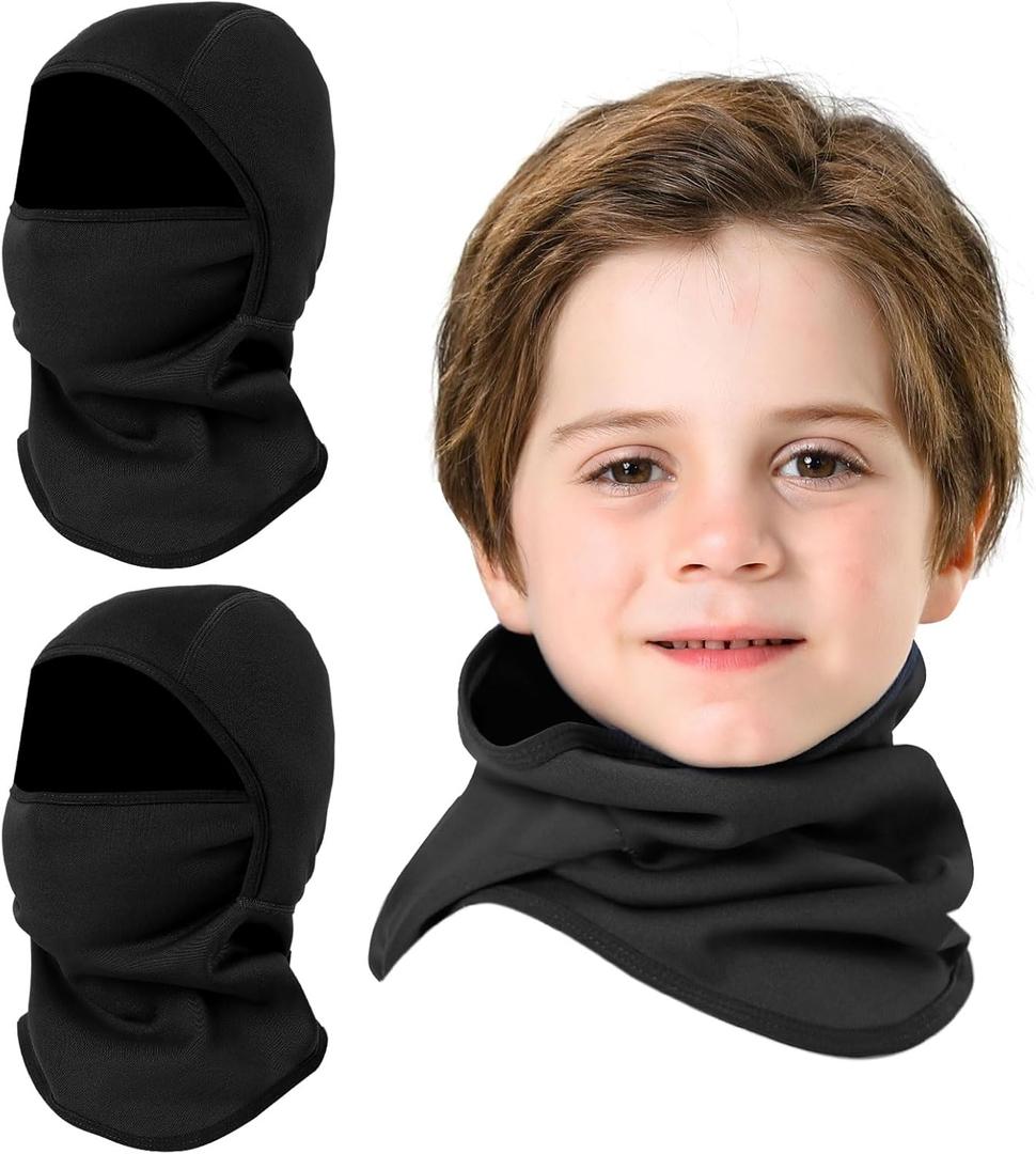 Aegend Balaclava Face Mask for Kids Age 5-12, Windproof Ski Face Neck Warmer for Cold Weather Winter Outdoor Sports (Small, Black & Black)