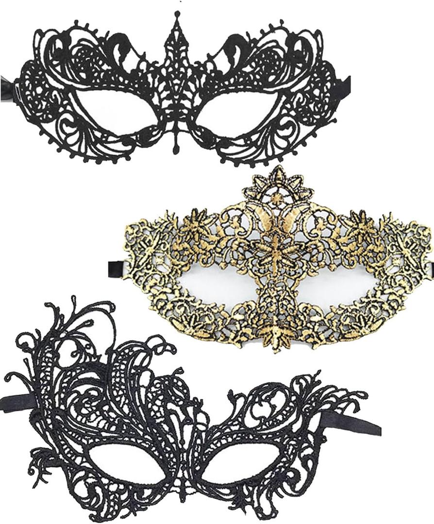 Black Gold Lace Masks Masquerade Masks for Women Couples,Men Mardi Gras Mask,Adults Party Costume Venetian Dress
