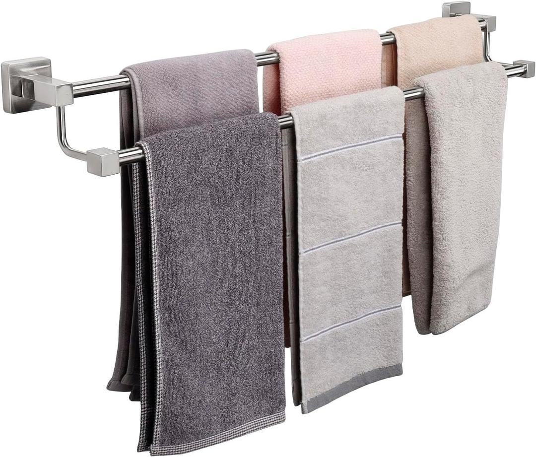 TocTen Double Bath Towel Bar - Thicken SUS304 Stainless Steel Towel Rack for Bathroom, Bathroom Accessories Double Towel Rod Heavy Duty Wall Mounted Square Towel Holder(Brushed Nickel, 30 INCH)