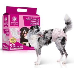 American Kennel Club Female Dog Wrap, Disposable Diapers with Wetness Indicator (L High Tail (18-27 in), 50, Count)