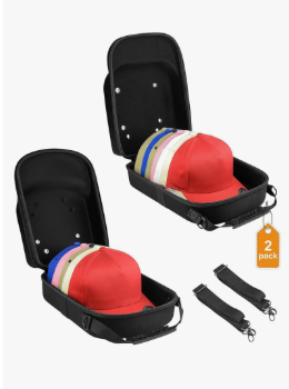 Set of 1 Hard Hat travel Cases for Baseball Caps - Hat Storage Organizer Holder with Handle, Shoulder Strap and Trolley Sleeve, Protect up to 10 Hats for Outdoor and Home Storage, Black