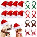 LEIFIDE Christmas Dog Santa Hat and Scarf Set - Adjustable Pet Hat With Chin Strap and 8 Mini Animal Scarves for Xmas Puppy Costume Holiday Party - Pet Supply for Dogs and Cats
