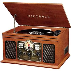 Victrola The Quincy 6-in-1 Bluetooth Record Player & Multimedia Center with Built-in Speakers 3-Speed Turntable, CD & Cassette Player, AM/FM Radio, Wireless Music Streaming (Mahogany)