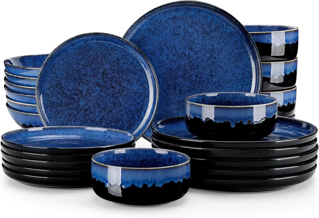 vancasso Starry Plates and Bowls Sets for 6, 24 Pieces Dinnerware Sets, Blue Reactive Glaze Dishes Sets for Kitchen, Scratch Resistant Stoneware Dishes Set, Dishwasher and Microwave Safe vancasso Starry Plates and Bowls Sets for 6, 24 Pieces Dinnerware Sets, Blue Reactive Glaze Dishes Sets for Kitchen, Scratch Resistant Stoneware Dishes Set, Dishwasher and Microwave Safe