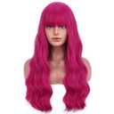 BERON 26 Inches Hot Pink Wig Long Curly Wig with Bangs Synthetic Wigs Rose Red Wigs for Women with Hairnet