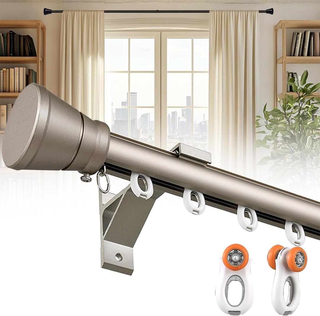 Curtain Single Track Wall Mounted, Roman Rod for Windows, Heavy Duty Drapery Rail with Aluminum Bracket, Silent Curtain Rails System for Room Divider Living Room Bedroom Hospital (Gray, 2.5m(8.2ft)