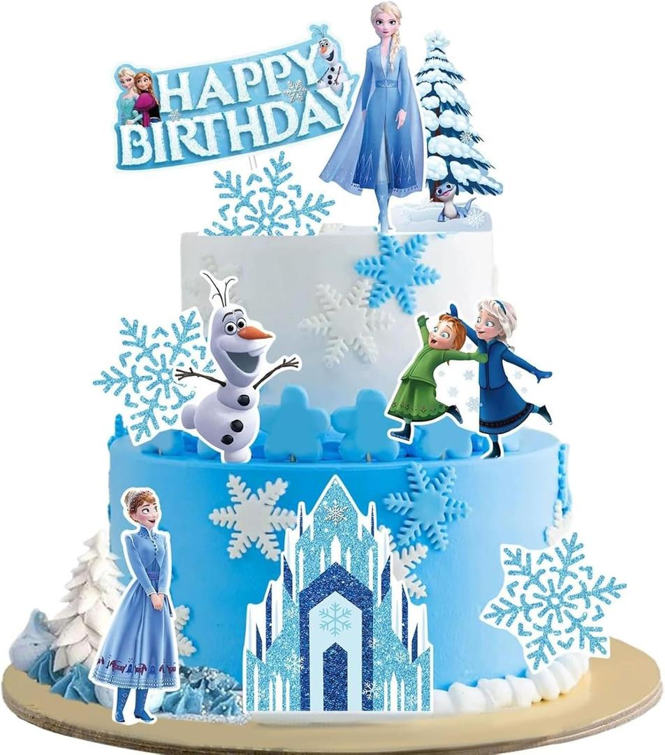10 Pcs Cute Birthday Cake Toppers, Snow Theme Party Princess Cake Decorations, for Ice Party Supplies