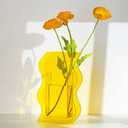 YalzoneMet Modern Acrylic Vase Geometric Wave Shape Yellow Desktop Decoration
