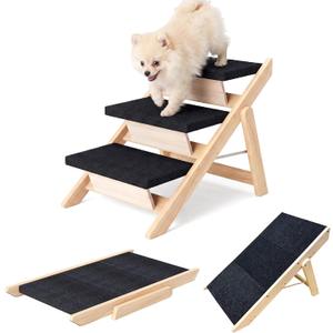 Dog Stairs/Ramp for Bed, Wooden 2-in-1 Foldable Pet Stairs & Ramp (3 Steps)