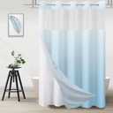 TWLSNCD No Hook Shower Curtain with Snap in Liner, Ombre Sky Blue Shower Curtains and Liner Set, Hotel Fabric Bath Curtain for Bathroom, Mesh Top Window Waterproof Washable, 71" x 74"