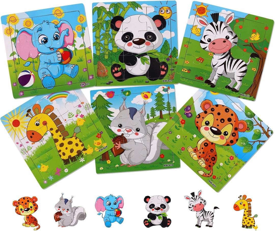2 x NASHRIO Wooden Puzzles for Toddlers 3-5 Years Old(Set of 6), 9 Pieces Preschool Educational and Learning Animal Jigsaw Puzzle Toy Gift Set for Boys and Girls (9 Pcs-01)