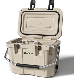 Hard Cooler, Insulated Ice Chest Box Holds Ice for More Days, Portable Cooler with Handle, Cup Holders, Double Latches for Camping Drink, Beach, Picnic, Fishing, Boat, Barbecue (30 Quart, Khaki)