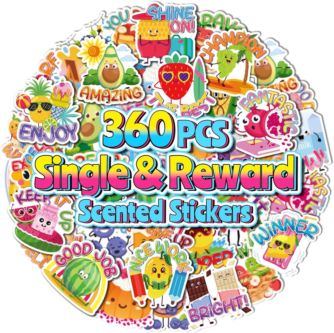 360PCS Scratch and Sniff Stickers, Large Scented Stickers for Kids & Teachers Single, Smelly Incentive Motivational Prize, Christmas Gift Bigger Reward for Student Classroom Must Haves School Supplies