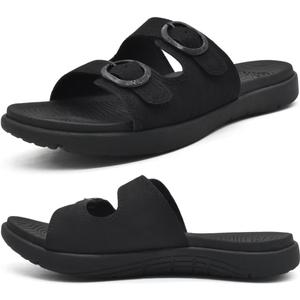 COFACE Womens Orthotic Slides Comfort Plantar Fasciitis Arch Support Slip on Flat Sandals Ladies Soft Cushion Fashion Yoga Mat Slippers With Adjustable Straps, Size 7