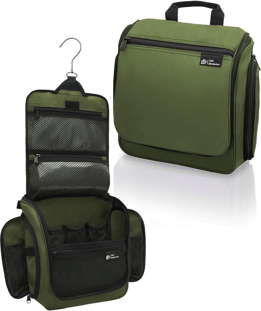 DD D&D Wanderlust D&D Hanging Travel Toiletry Bag for Men and Women  Cosmetics, Makeup and Toiletries Organizer Kit with 10 Compartments (Green Large)