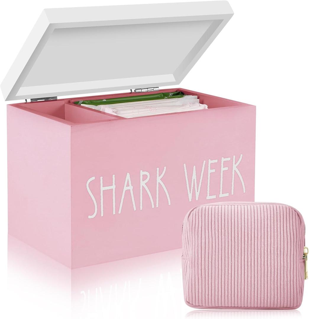 Tampon Holder and Feminine Products Organizer for Bathroom, Shark Week Storage, Dispenser, Farmhouse Container, Accessories Box for Girl Stuff