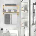 Towel Rack for Bathroom, DEWVIE 23 Inch Tower Holder with Tower Bars, SUS 304 Stainless Steel Lavatory Bath Towel Shelf Towel Hanger Wall Mount, 3-Tier (Brushed Gold)