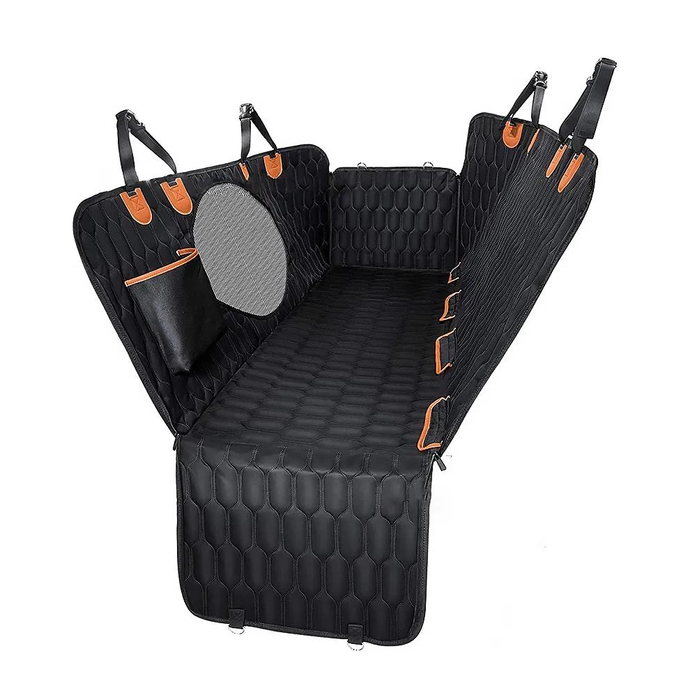 Large Dog Car Seat, Back Seat Extender for Dogs with 3 Mesh Windows, Waterproof Medium Carseat for Dogs with Hard Bottom, Pet Seat Cover for Cars, Trucks and SUVs (Black)