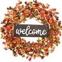 Sggvecsy Fall Wreath 20'' Autumn Front Door Harvest with Small Pumpkin Berry Round Leaves Decorations for Outside Indoor Wall Window Festival Thanksgiving Decor(Orange)