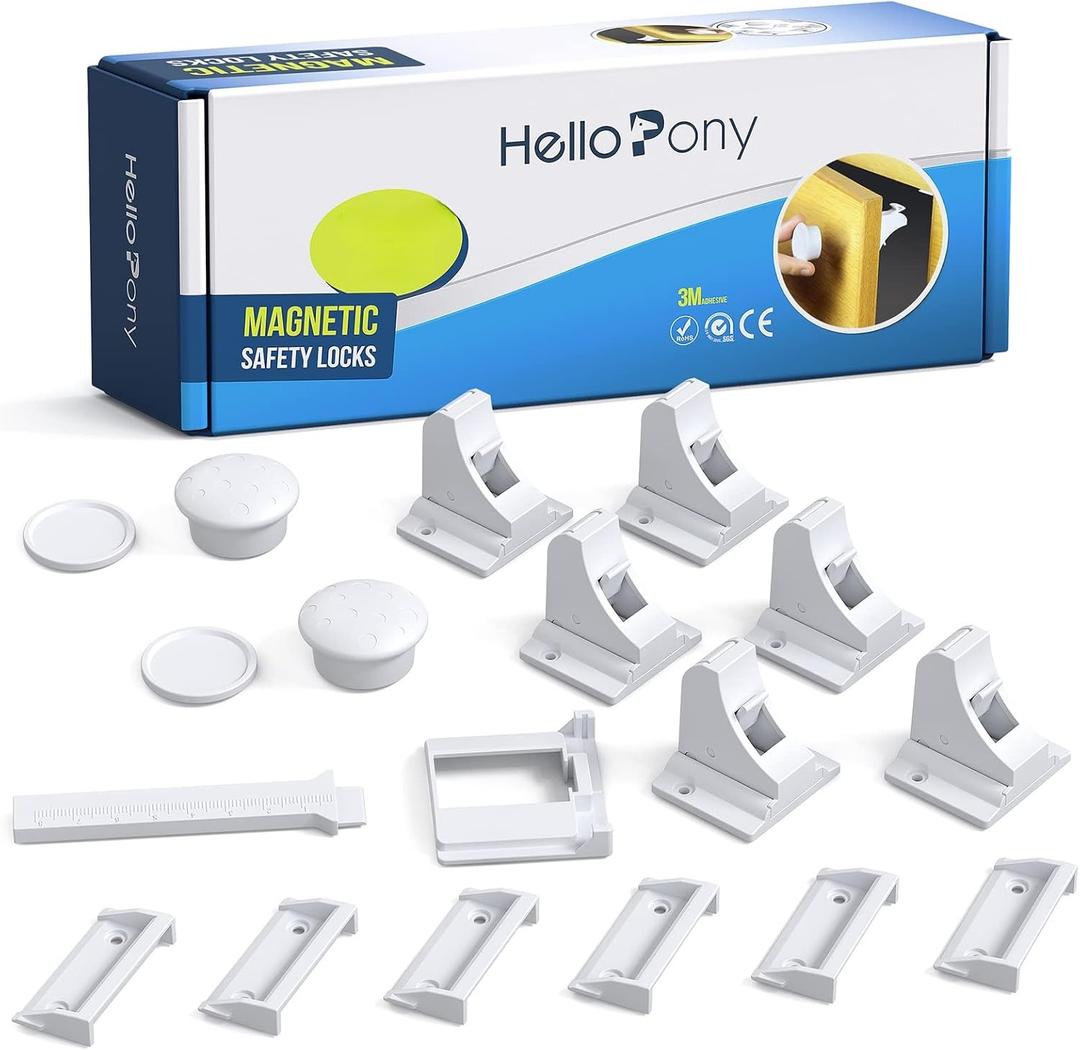 HELLOPONY Upgraded Magnetic Cabinet Locks (12Locks and 3 Keys) Baby Proofing Cabinet Lock for Child Safety, No Drilling or Tools Needed